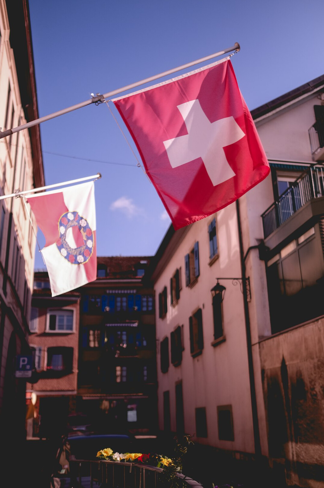 swiss flag and documents
